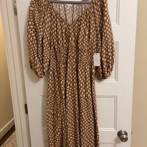 Time and Tru Brown and Cream Patterned Maxi Dress